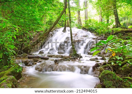 Tropical waterfall in forest, Phang-Nag South of Thailand, Sanang Manola Waterfall.