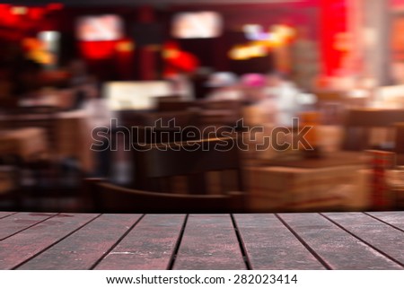desk of old brown wood in restaurant