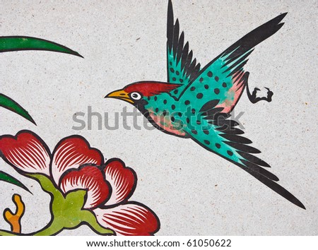 Bird Pattern on wall at Chinese temple in Thailand. no potential trademark or copyright infringement in this photo