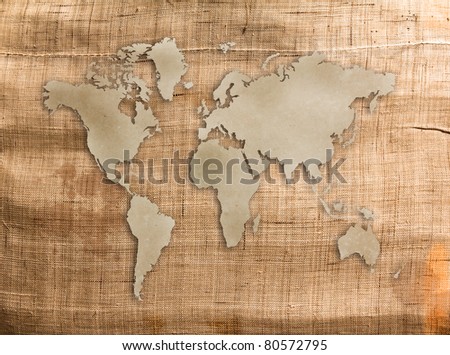 World map old grunge canvas texture for background