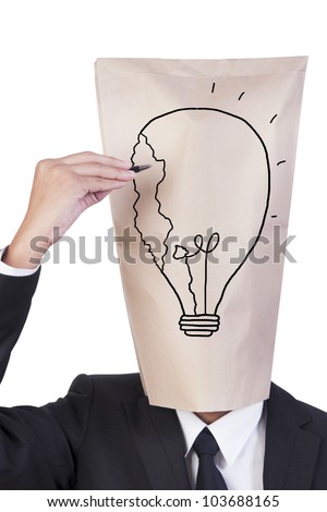 Businessman cover head drawing his face that he want to fix or complete his incomplete idea