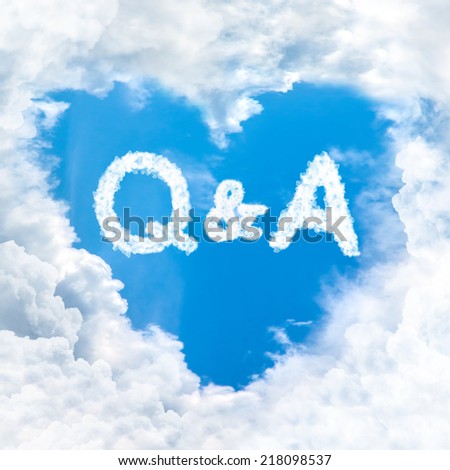 question answer word on blue sky inside heart cloud form