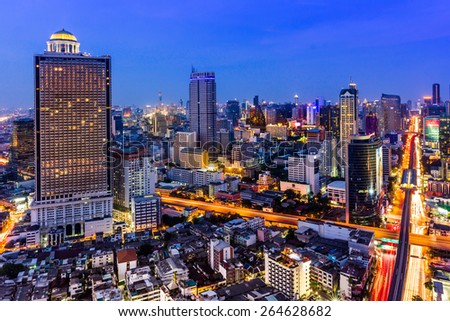 BANGKOK, THAILAND - 23 NOV : Bangkok night time high angle view taken November 23, 2014 in Bangkok, Thailand.  Bangkok is the capital city of Thailand.