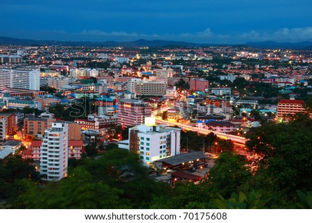 bird eye view of Pattaya city Thailand at night time