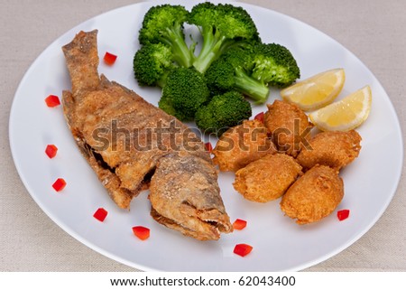 clip art fish dinner. stock photo : Whole fried fish