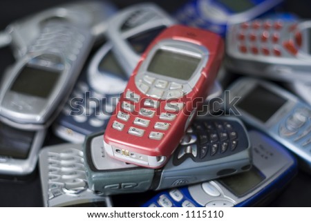 Pile of mobile cell phones