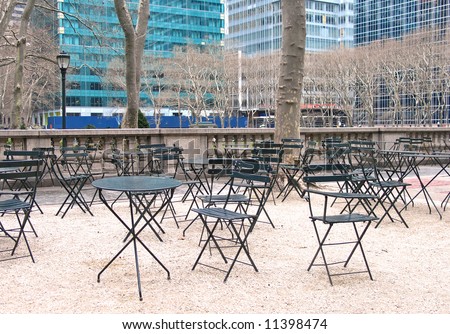 Empty chairs in park (Bryant Park, NYC)