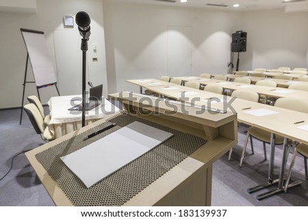 Speaker\'s table in Interior of a modern meeting room