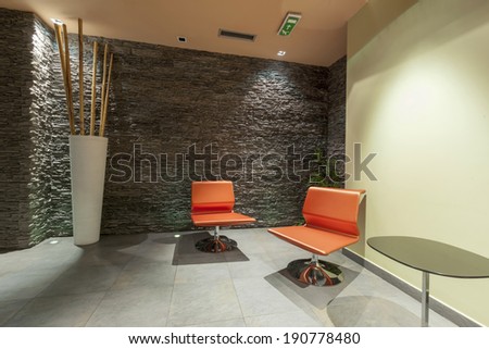 Interior of a modern hotel spa center waiting room