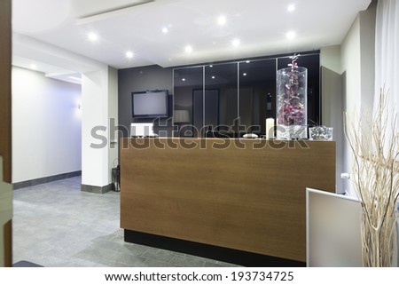 Interior of a exception room with reception desk