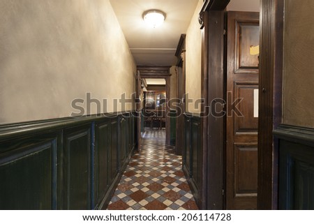 Long corridor in Irish pub