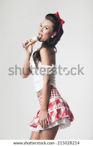 Pin up girl eating ice cream