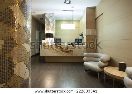 Reception area with marble reception desk