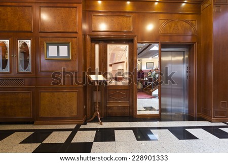 Hotel lobby with elevator