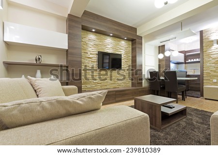 Interior of a luxury apartment in the evening