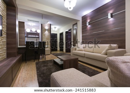 Luxury apartment interior in the evening