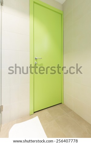 Green door in hotel room