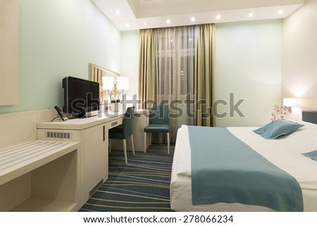 Interior of a hotel apartment in the evening