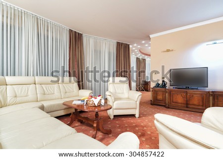 Living room interior in the evening
