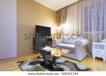 Living room interior in the evening