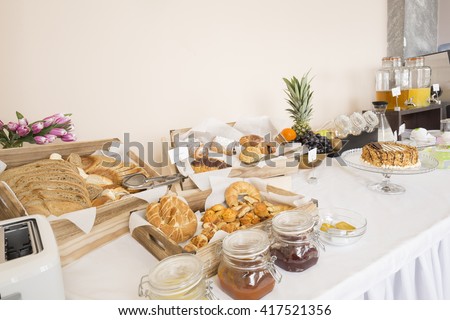 Breakfast buffet in hotel restaurant