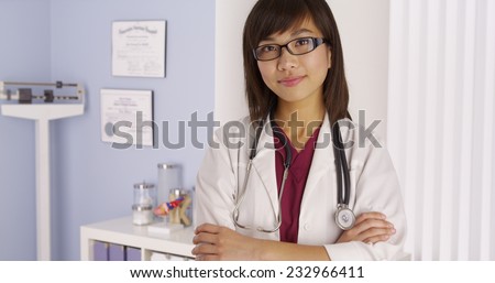 Friendly Chinese doctor standing in office