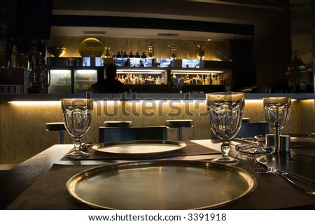 Restaurant interior with served tables