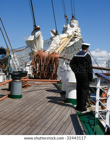 Sailor at old sail ship