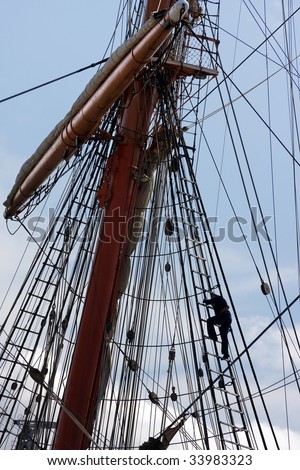 Sailors at masts of sail ship