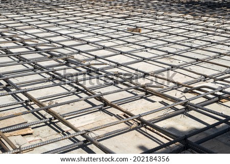 Steel bars mesh reinforcement before pouring concrete