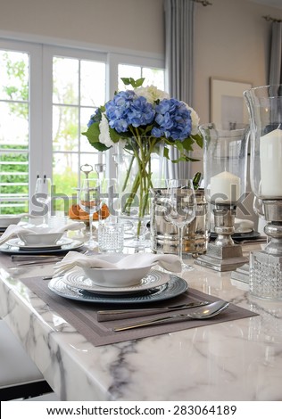 elegant table set in vintage style dining room interior