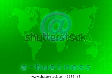 E-business world map on a binary code green background