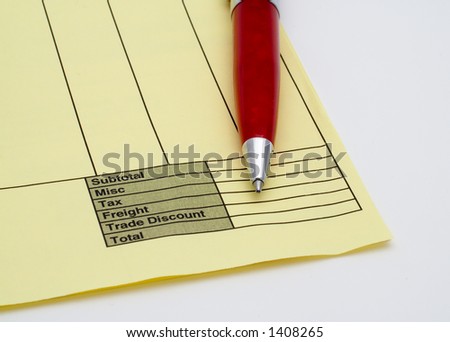 Blank invoice with pen on white background