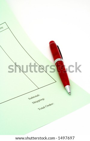 Close up Blank invoice with pen on white background (small DOF)