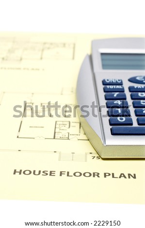 House floor plan and calculator detail on white background (small DOF)