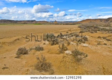 Desert landscape under the cloudy sky in spring season