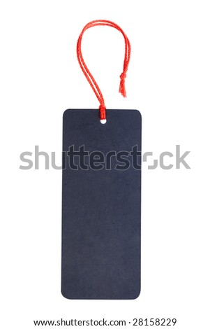 Price tag with red string, isolated on white background with shallow depth of field