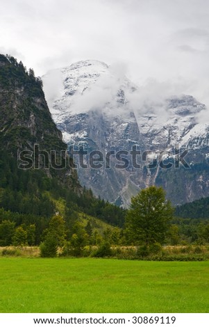 View to the Totes Gebirge Mountains from to Almsee, Almtal valley, Austria