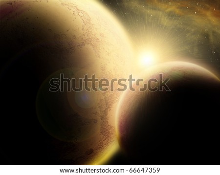 Background of sun, planet and supernova