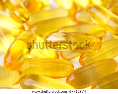 Omega 3 gel capsules on white background, Capsules of fish oil gel