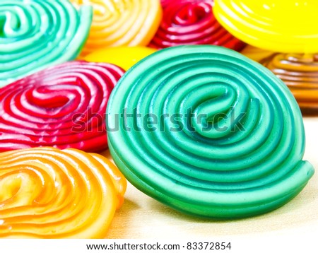 Colorful licorice candy wheels