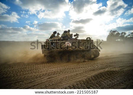 Gaza Strip/Israel -July 18 th - israeli armored personal cariier on their way into Gaza Strip in July 18th 2014 during Israel -Hamas fighting