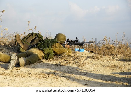 Israeli sniper in a battalion maneuver as part of regular training the army have.