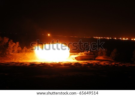 Night shooting of a Merkava main battle Tank. Part of training for the Armour corps.