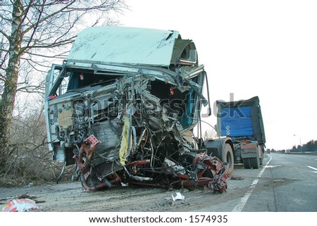 Hard truck crash on highway.