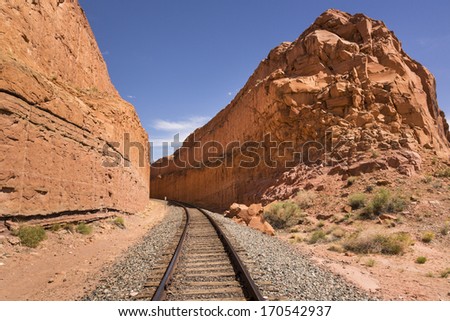 Railroad track in the Southwestern United States, Utah, USA