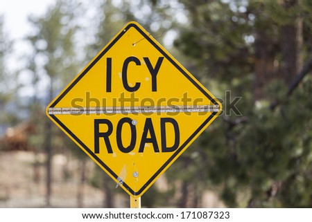Yellow warning sign, Icy Road, United States