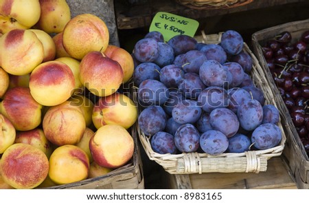 Fruits on a market stand in Siena, Tuscany, Italy, Europe