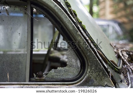 Car wreck with smashed window