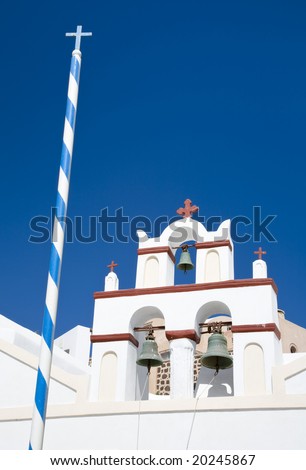 Belfry of a typical Greek church, Santorini, Cyclades, Greece, Europe